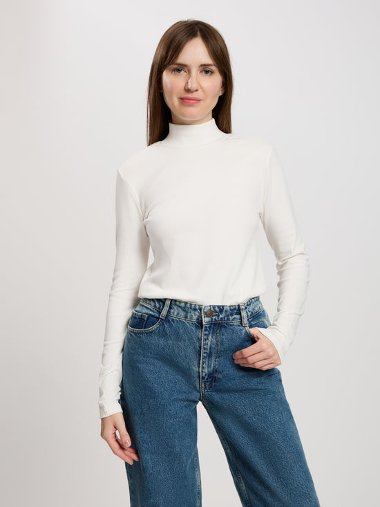 Women's regular shirt with turtleneck in ecru