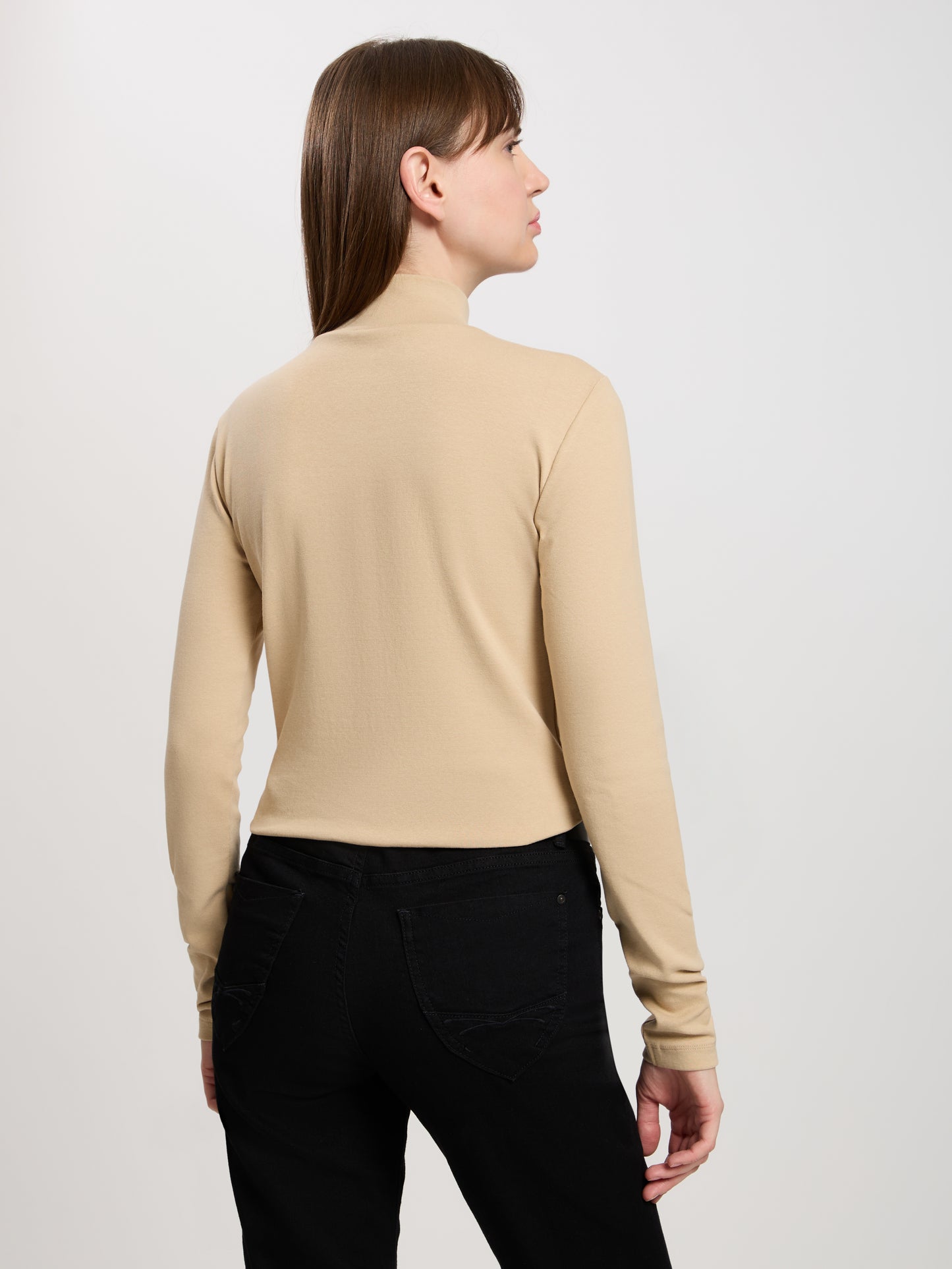 Women's regular shirt with turtleneck in beige