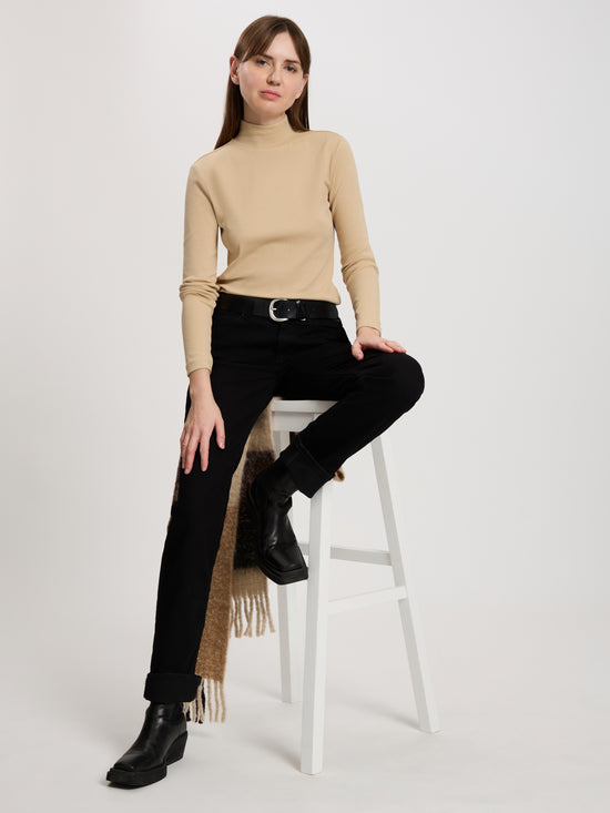 Women's regular shirt with turtleneck in beige