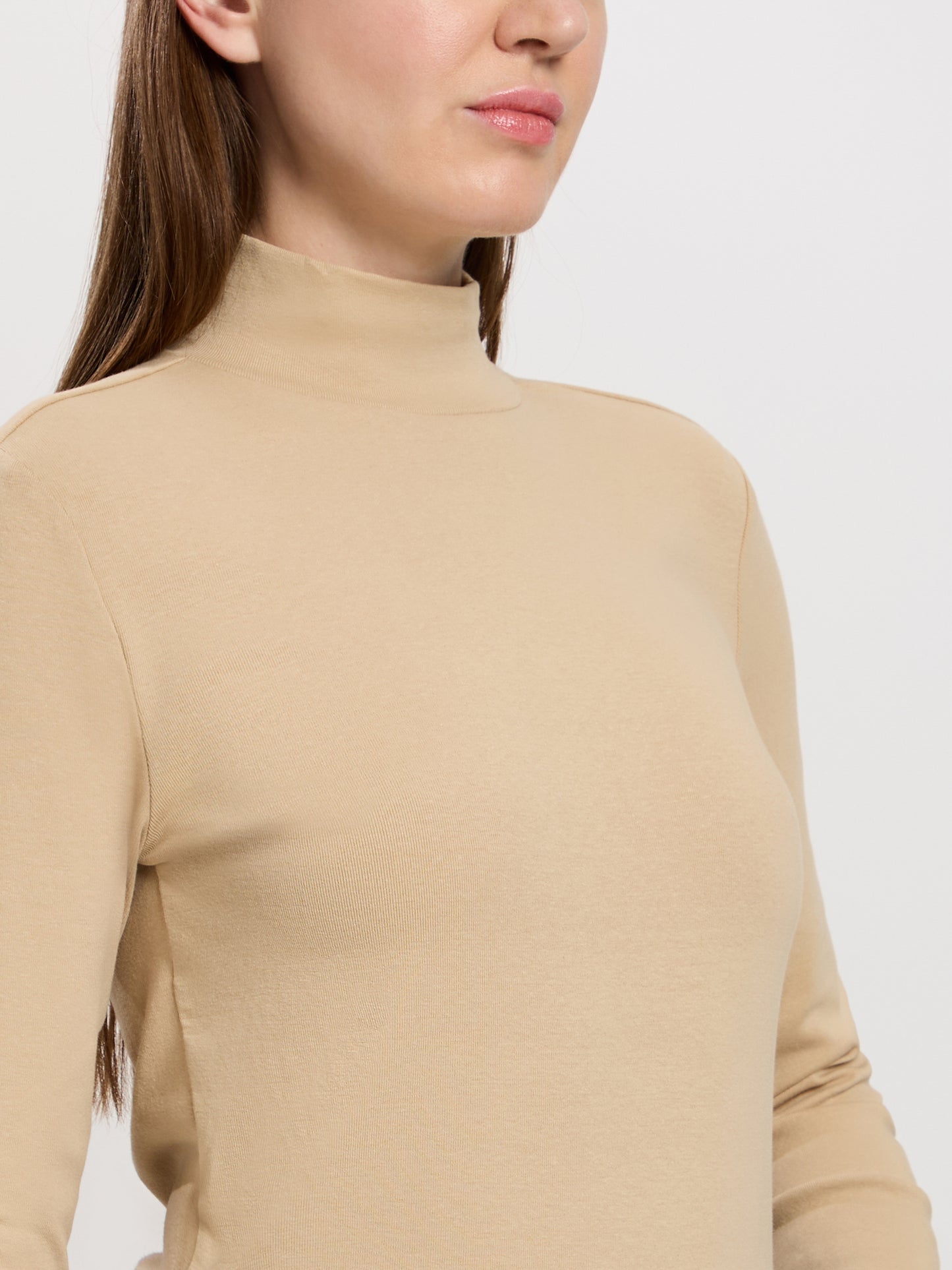 Women's regular shirt with turtleneck in beige