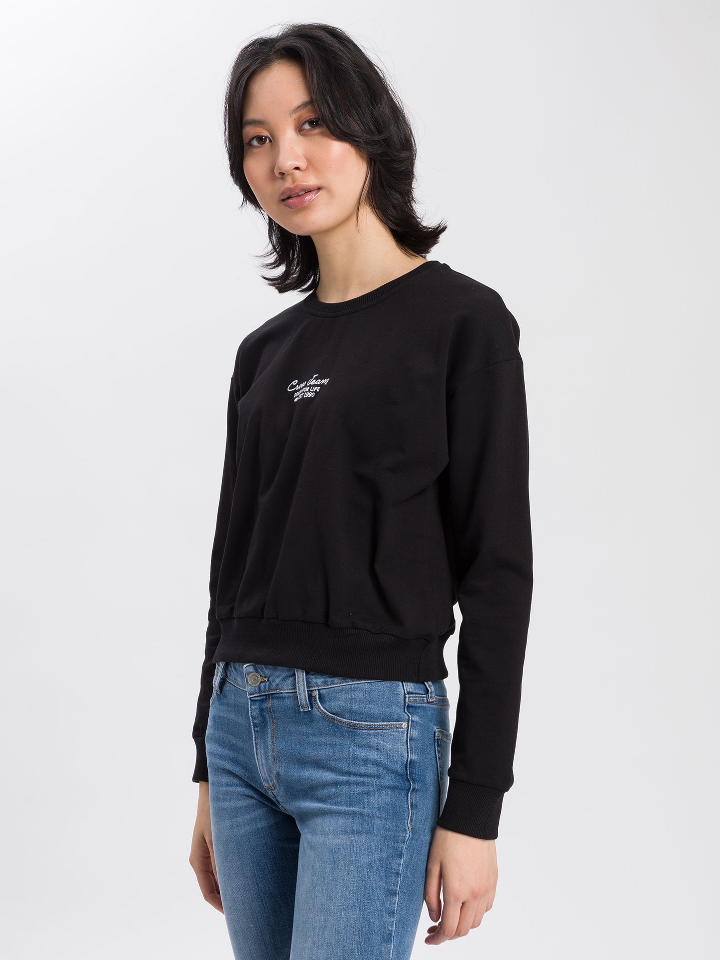 Damen Cropped Sweatshirt mit Logo Print schwarz