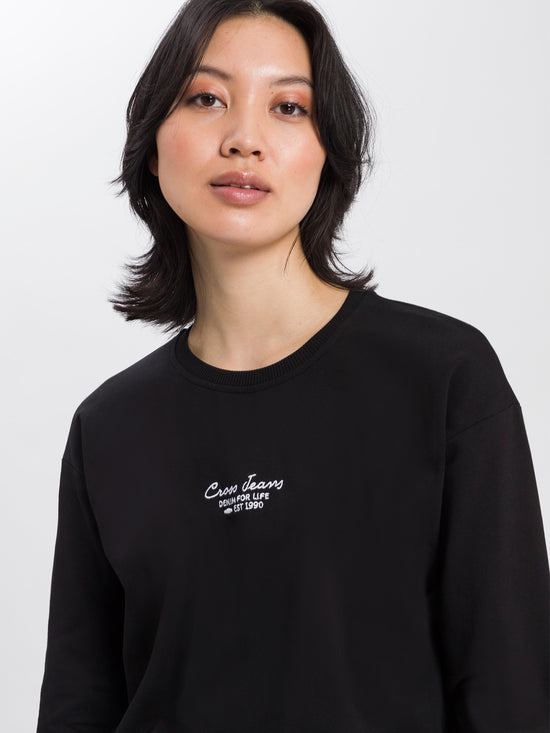 Women's cropped sweatshirt with logo print black