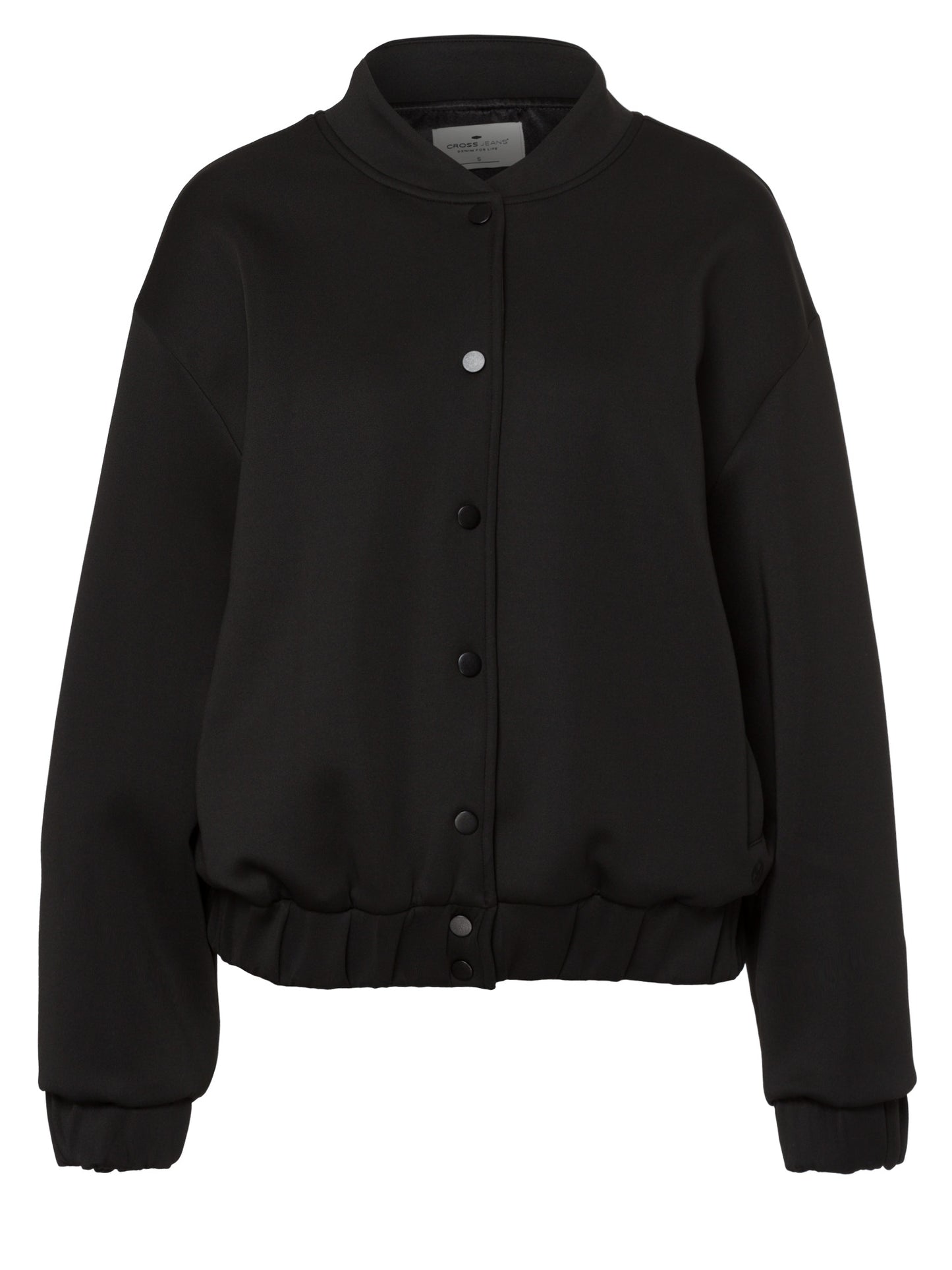 Damen Regular Sweatshirtjacke mit Gummizug glänzend schwarz