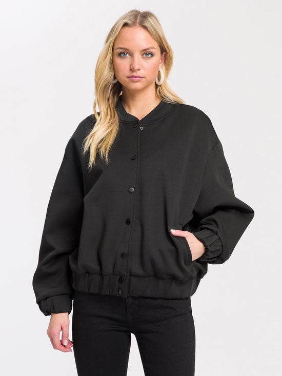 Damen Regular Sweatshirtjacke mit Gummizug glänzend schwarz