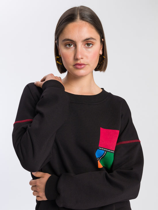Women's regular sweatshirt with colored print black