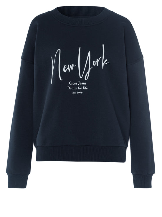 Women's regular hoodie with print New York dark blue