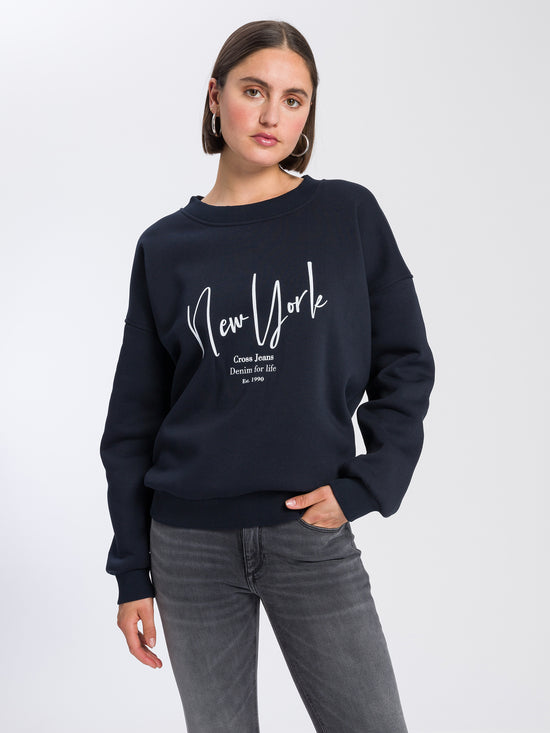 Women's regular hoodie with print New York dark blue