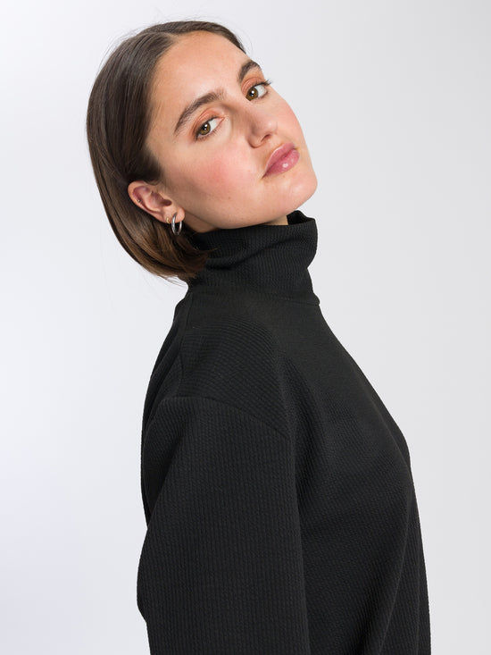Damen Regular Pullover mit Stehkragen und Gummizug schwarz