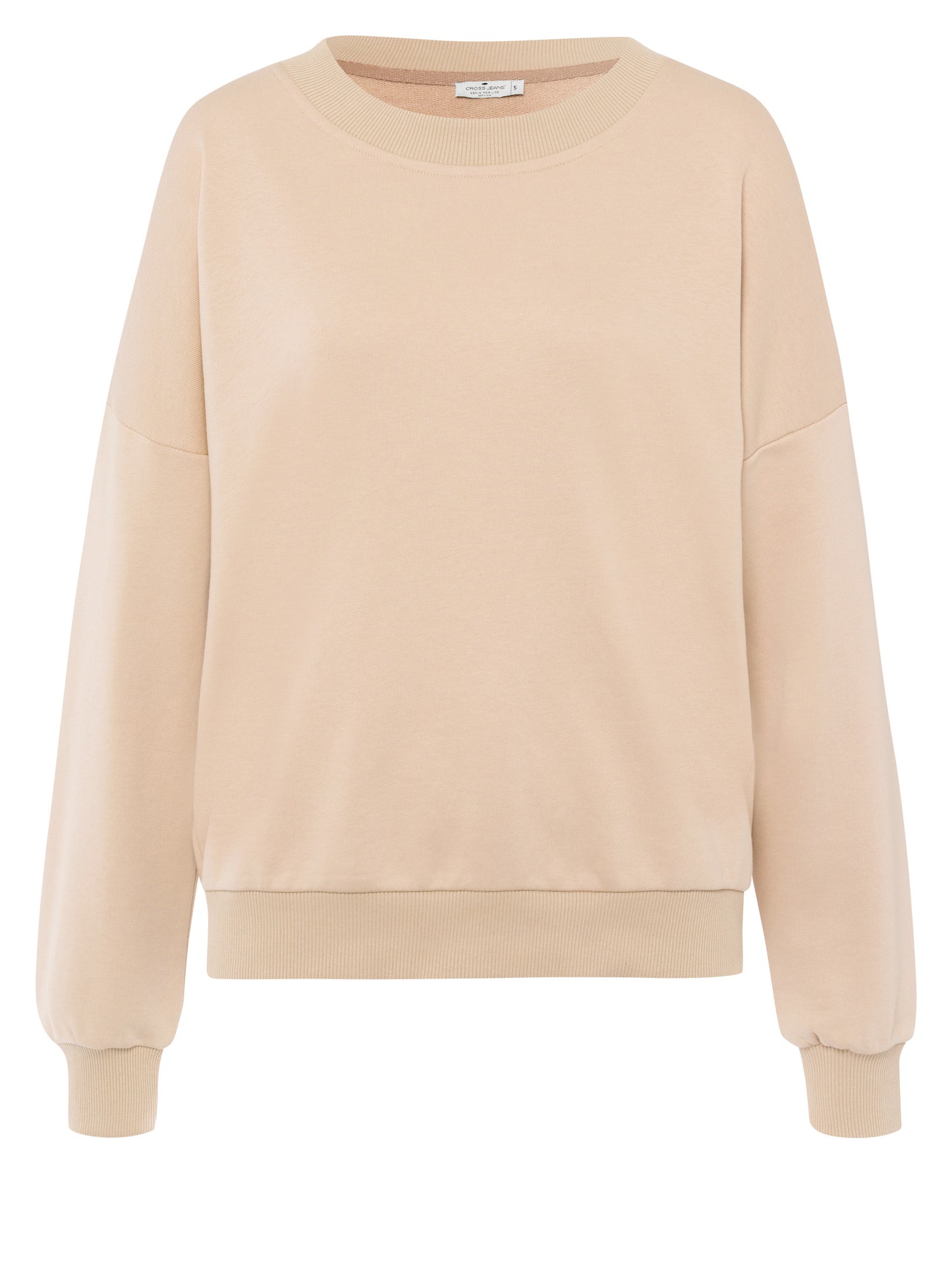 Women's regular sweatshirt with ribbed cuffs, beige.