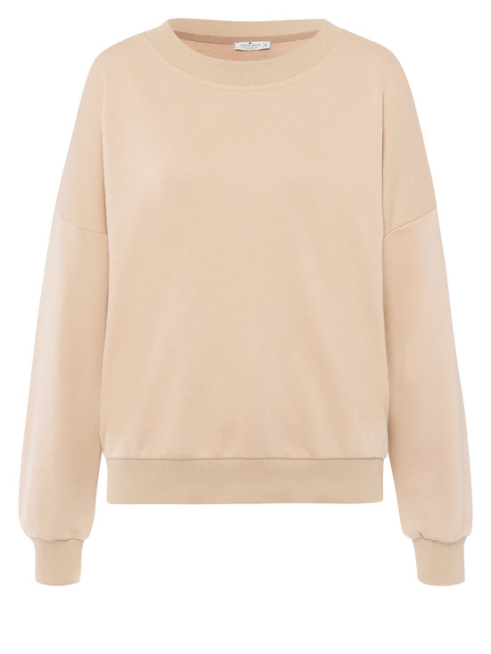 Women's regular sweatshirt with ribbed cuffs, beige.