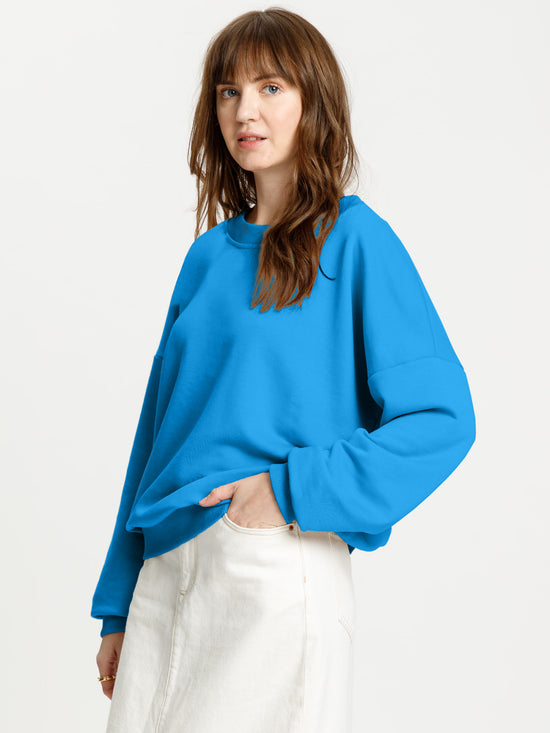 Women's regular sweatshirt with ribbed cuffs, blue.