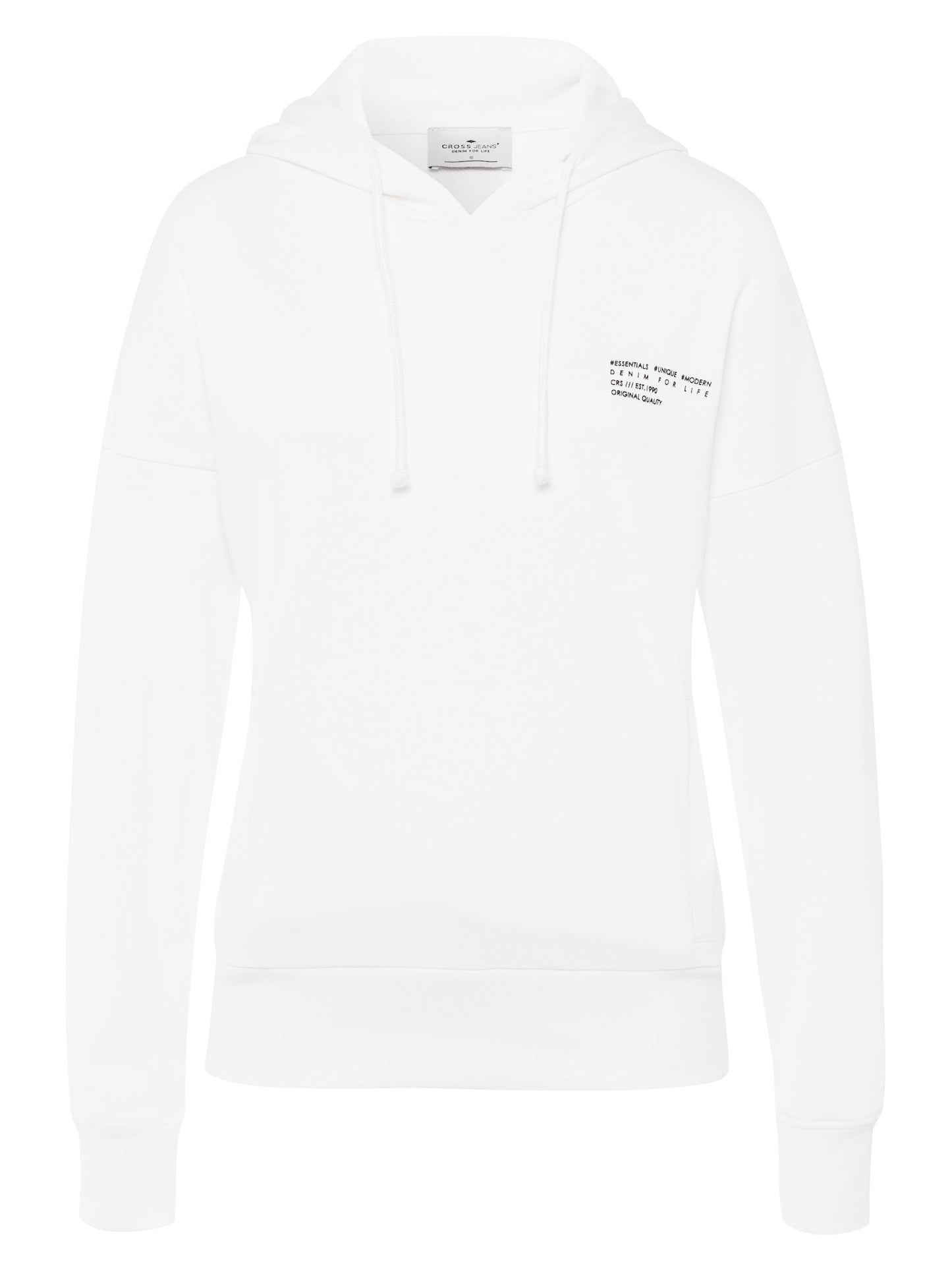 Women's regular hoodie with two pockets, white.