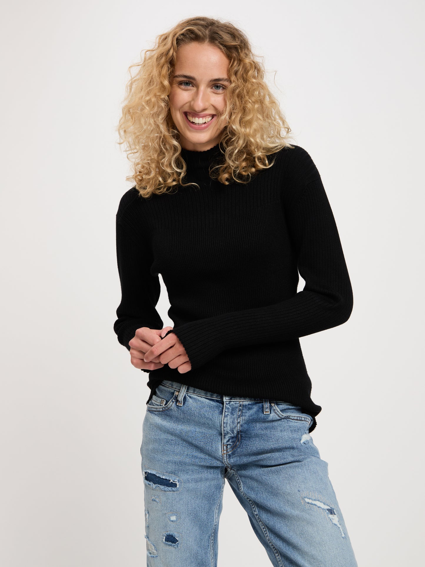 Damen Stehkragenpullover schwarz