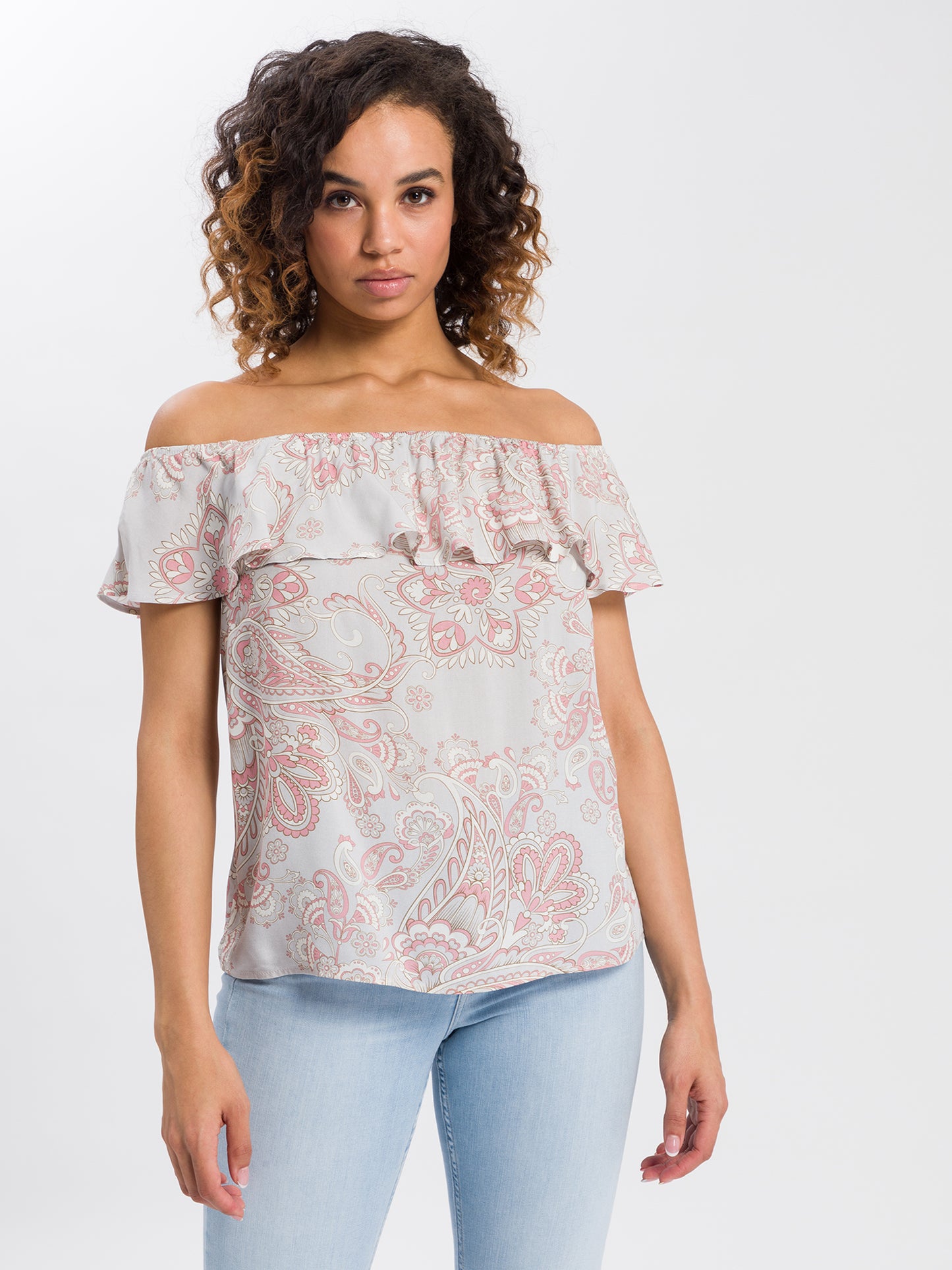 Damen Kurzarm Top mit Blumenmuster in hellrosa