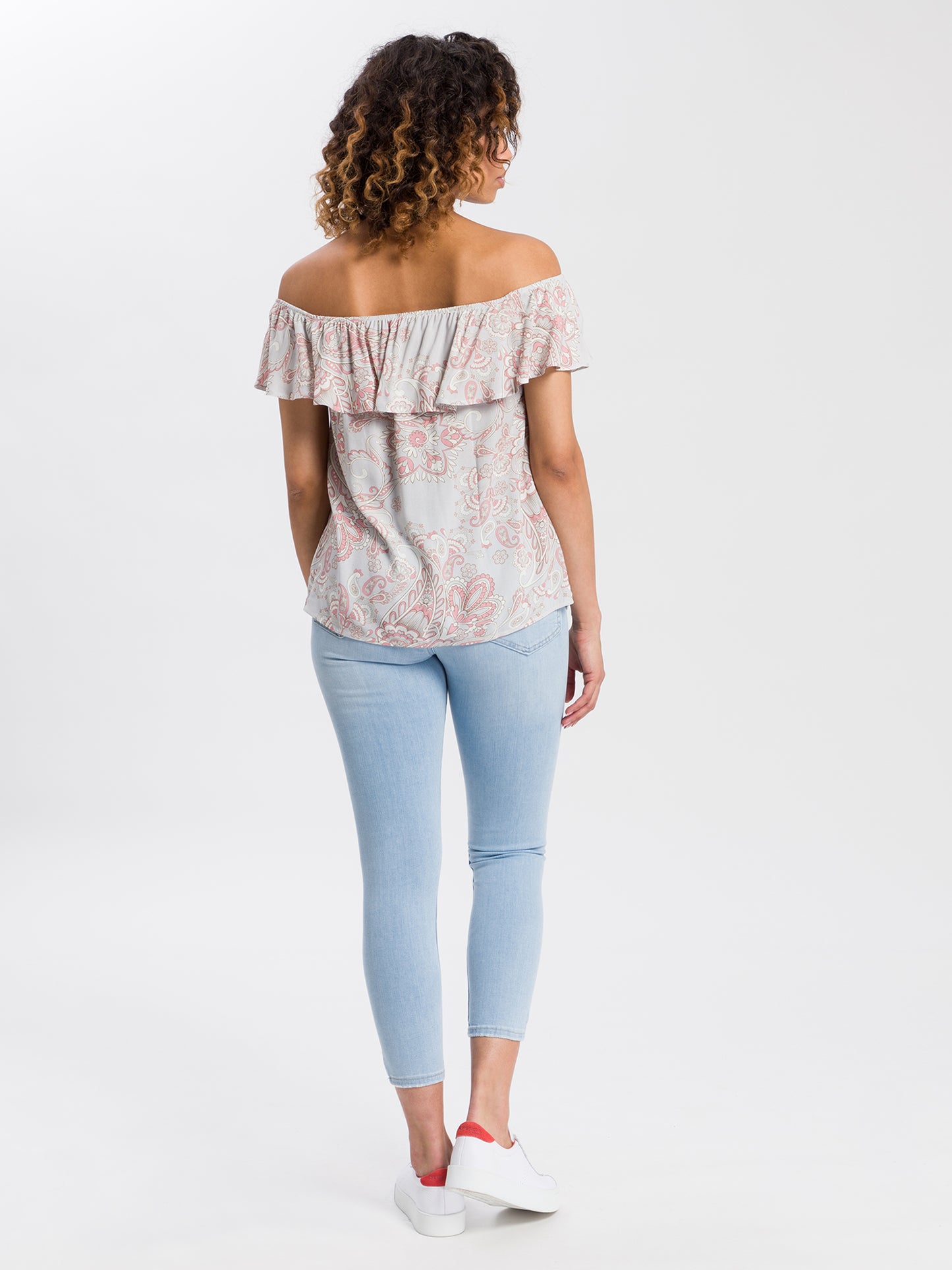 Damen Kurzarm Top mit Blumenmuster in hellrosa