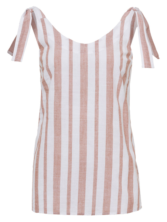 Women's tank top with vertical stripe pattern in white / pink