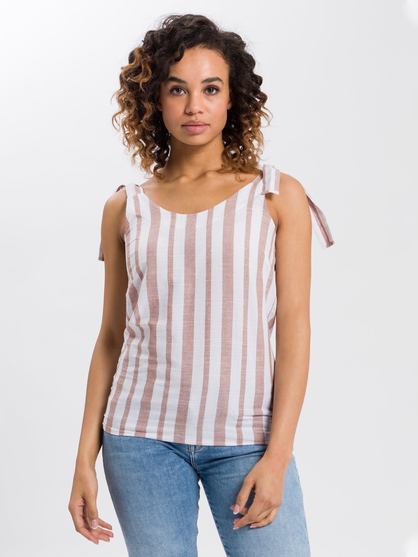 Women's tank top with vertical stripe pattern in white / pink