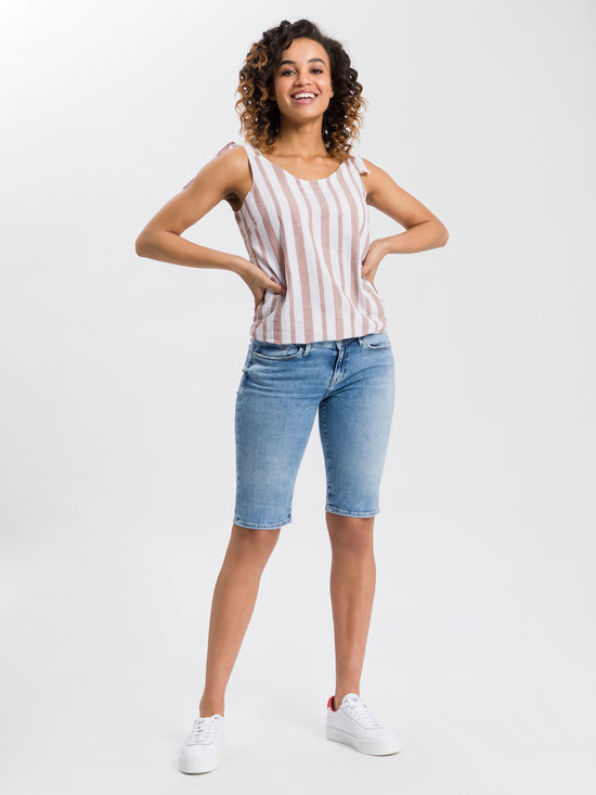 Damen Tanktop mit vertikalen Streifenmuster in weiß / rosa