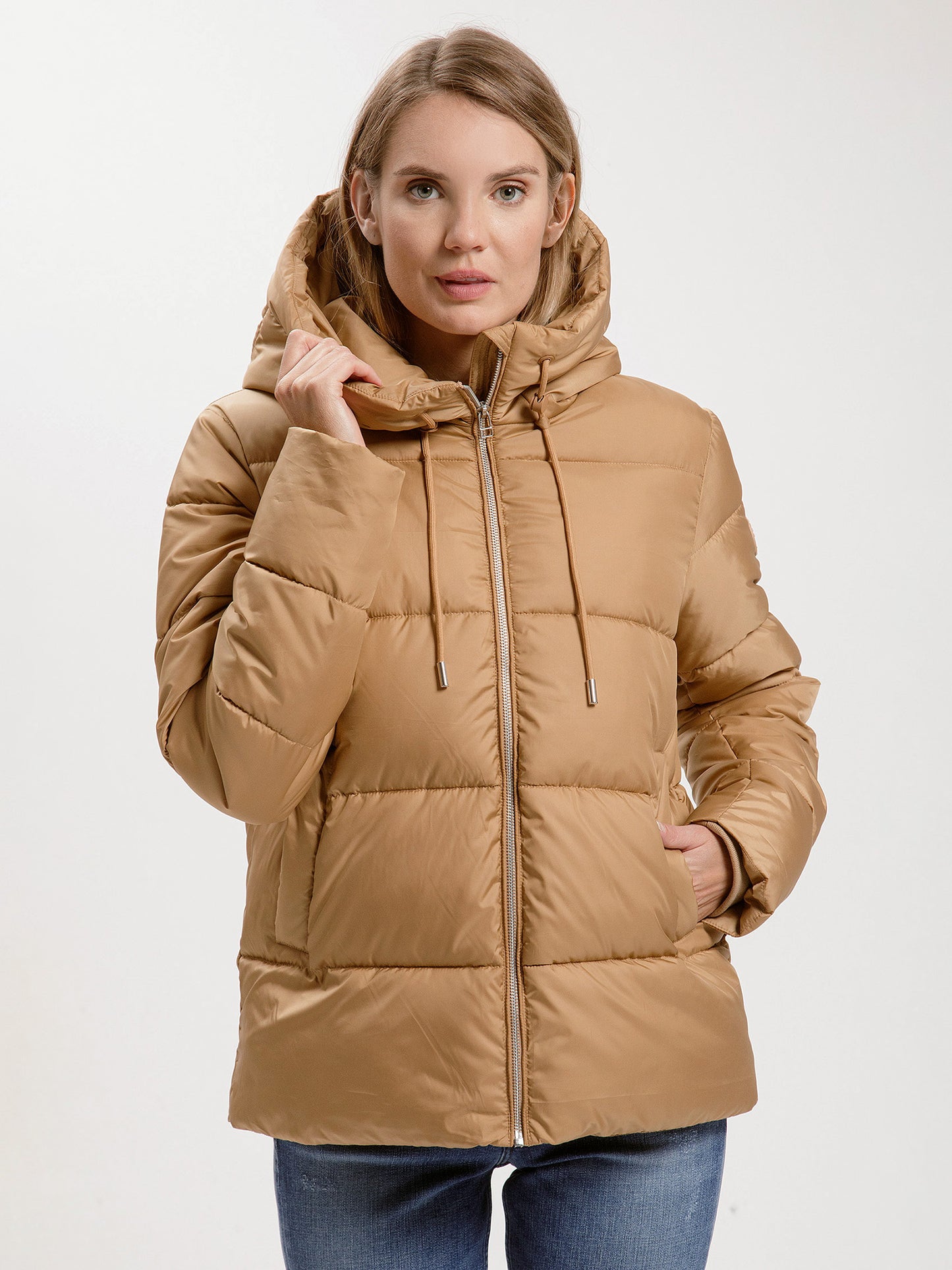 Women's regular winter jacket with hood in gold