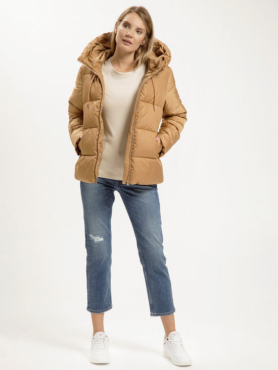 Women's regular winter jacket with hood in gold