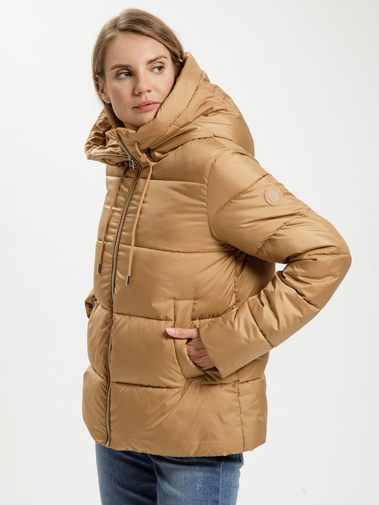 Women's regular winter jacket with hood in gold