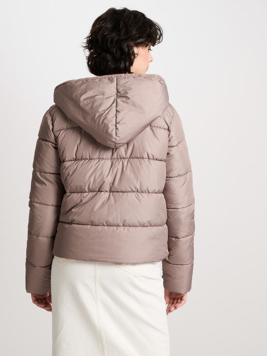 Damen Regular Winterjacke mit Kapuze, Knöpfen und Reißverschluss taupe