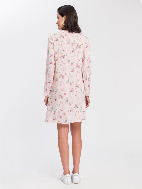 Ladies dress with floral pattern light pink