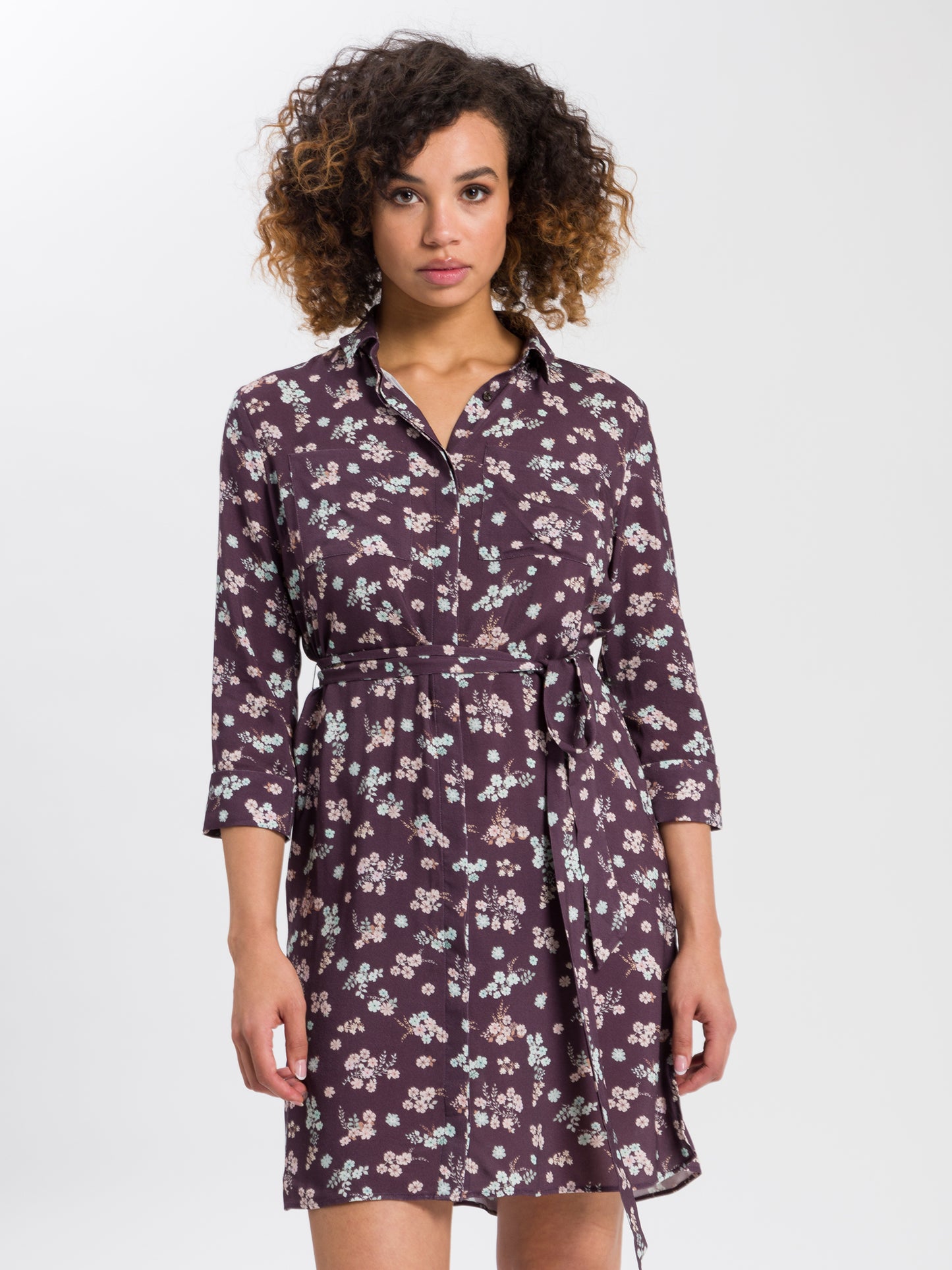 Ladies dress with floral pattern purple