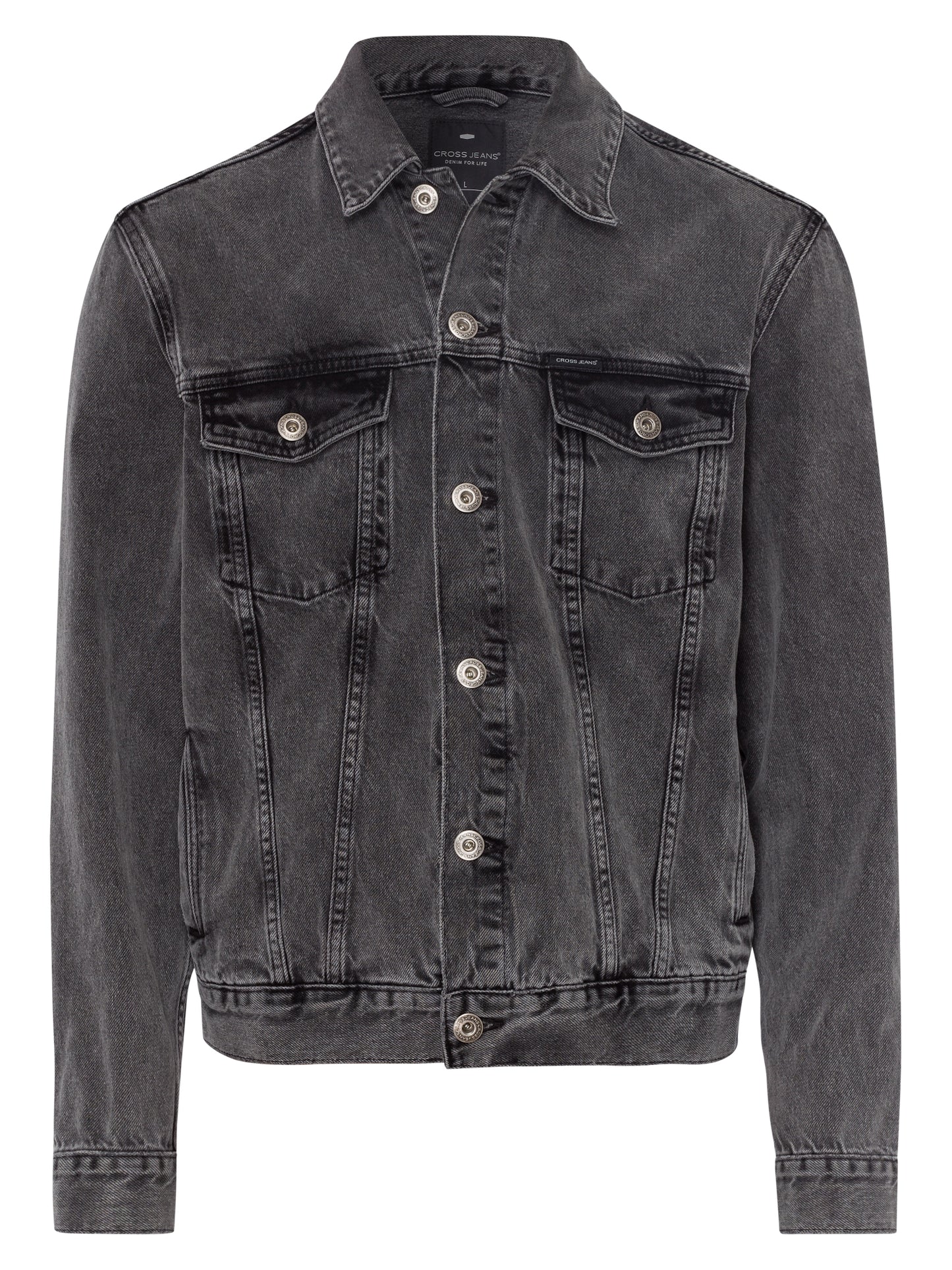 Men's regular denim jacket with button placket, anthracite.