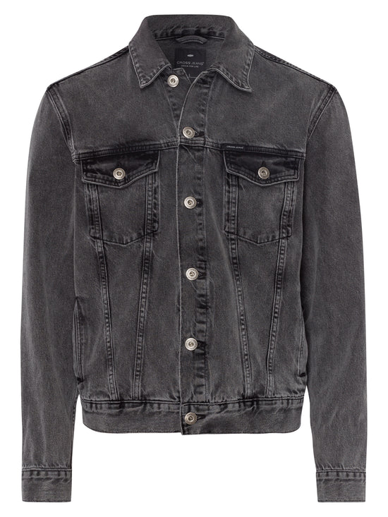 Men's regular denim jacket with button placket, anthracite.