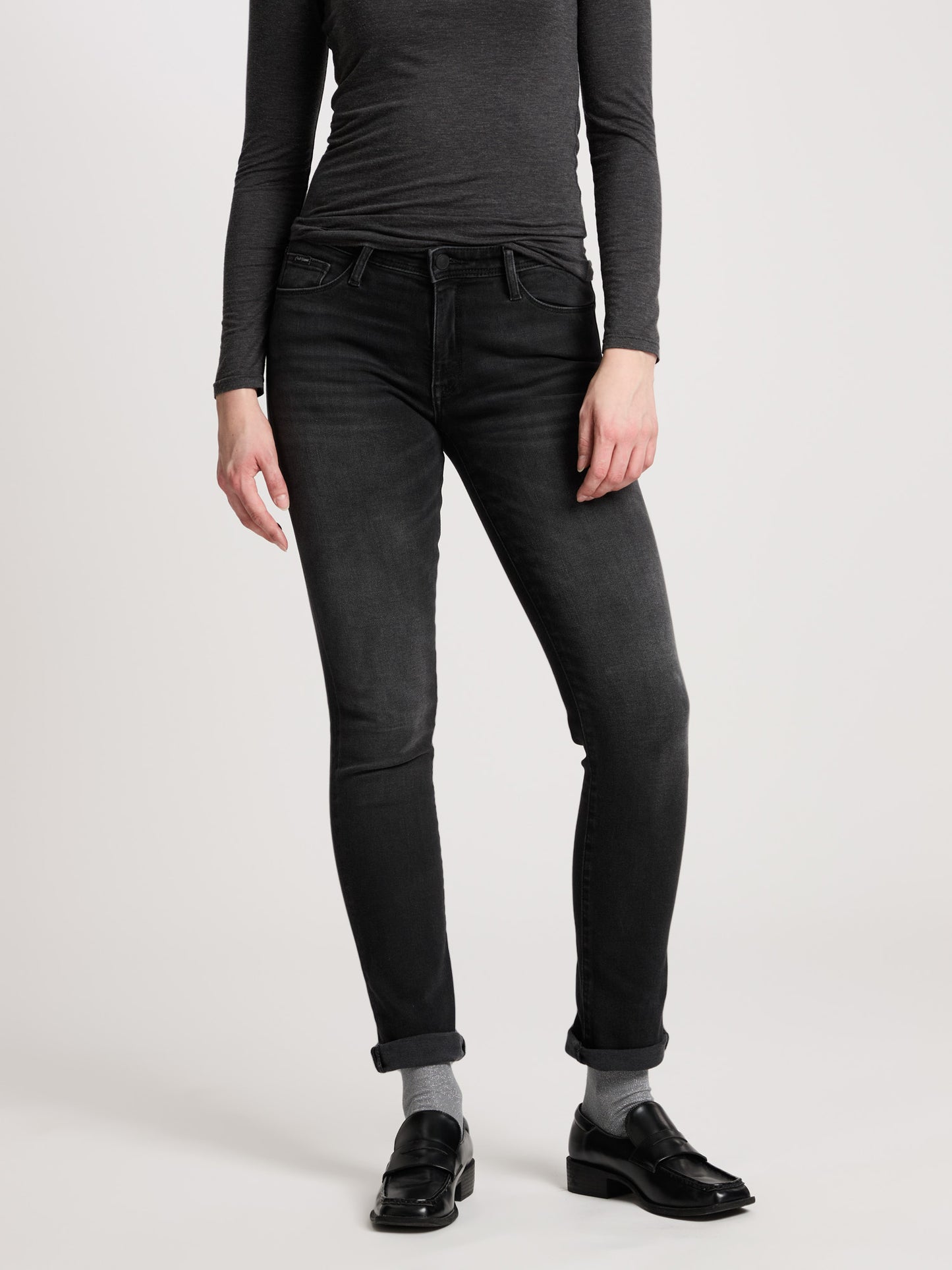 Anya Damen Jeans Slim Fit High Waist anthrazit.