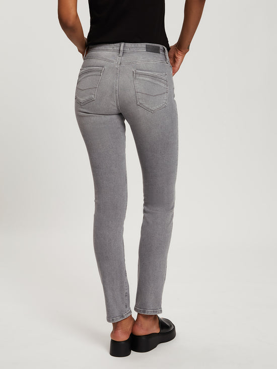 Anya Damen Jeans Slim Fit Mid Waist grau